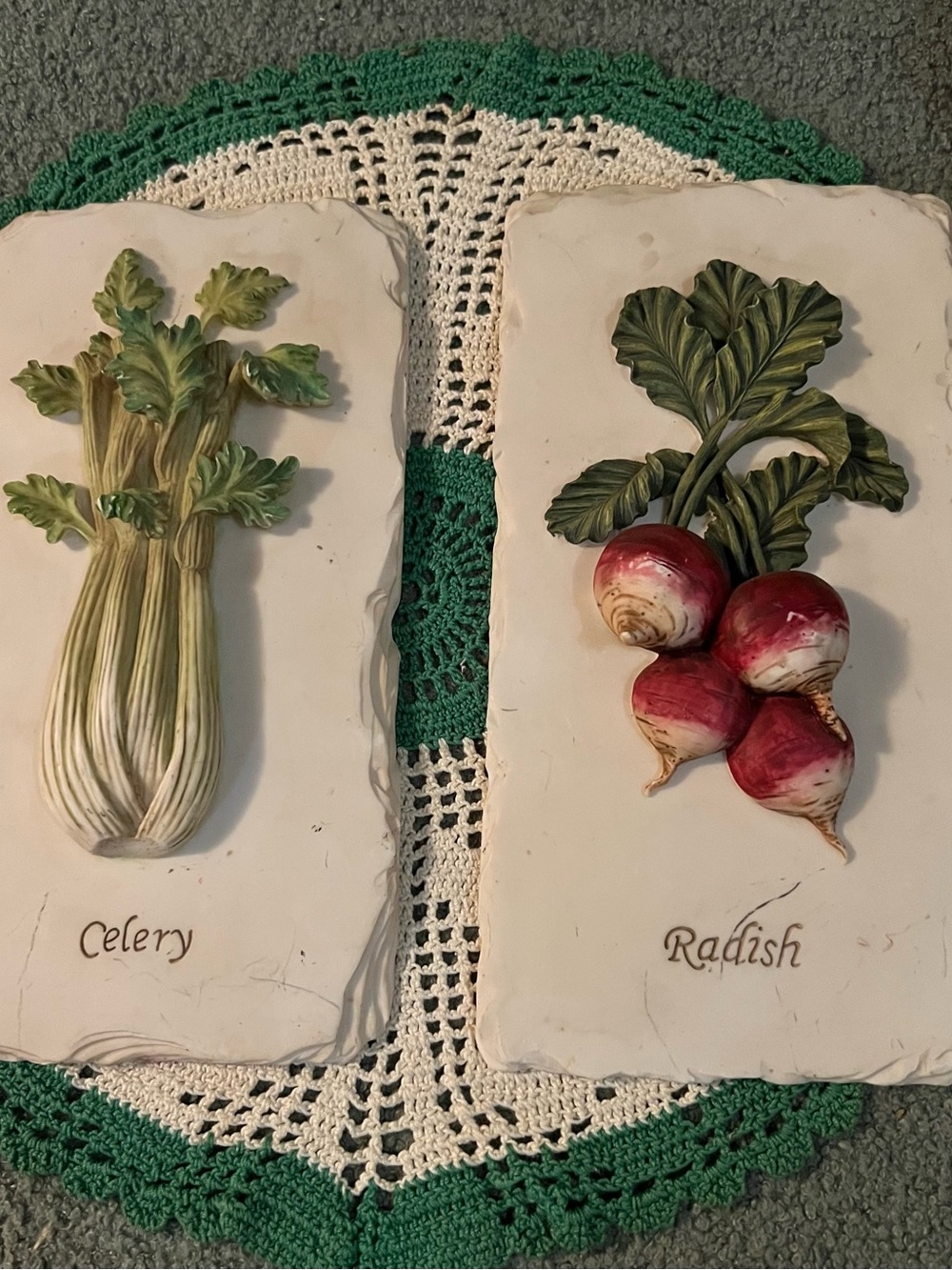 Vintage 3D Radish & Celery Wall Plaque 10” by 5”